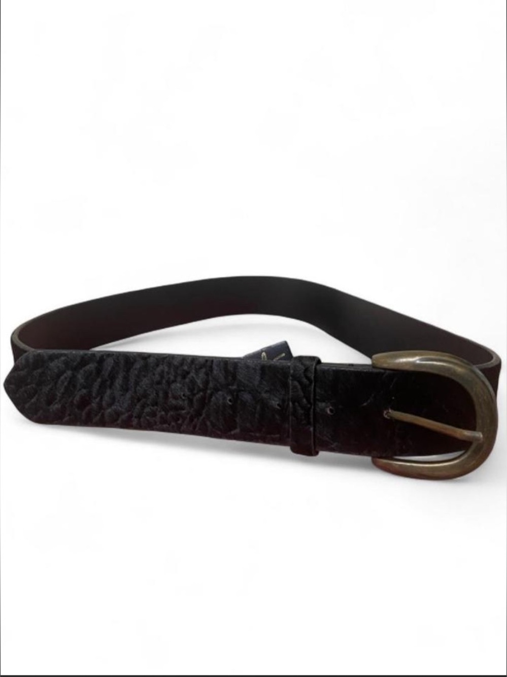 Free People Cassie Coin Black Snake Embossed Calf Hair Leather Belt – M/L